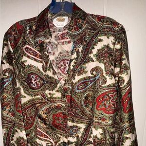 Talbots Red Paisley Button-Down Shirt 100% Silk